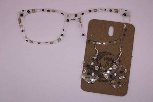 Coffee cups and beans Topper with Earrings (clear)
