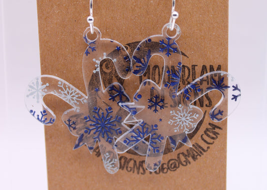 Blue & White snowflake Earrings