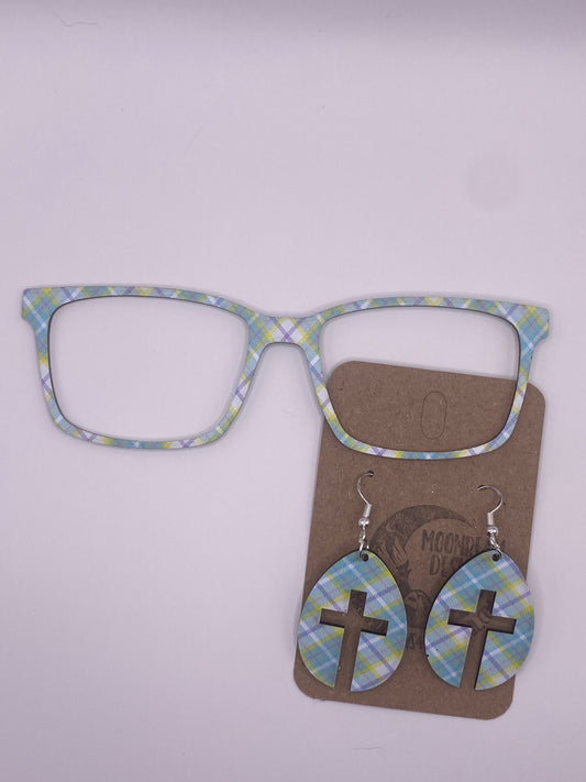 Blue Green Plaid Topper With Earrings
